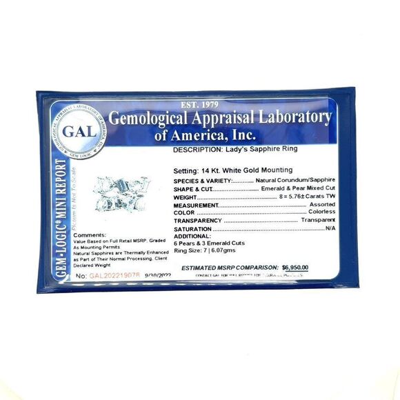 Natural Sapphire Ring Size 7 14k W Gold 5.76 TCW Certified $6,950 219078 - Picture 13 of 15